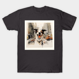 Mad Collie Dog in the city T-Shirt